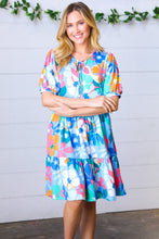 Load image into Gallery viewer, Baby Blue Flat Floral Fit & Flare V Neck Dress