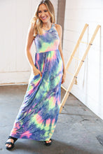 Load image into Gallery viewer, Lime Cobalt Tie Dye Sleeveless Pocketed Maxi Dress