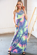 Load image into Gallery viewer, Lime Cobalt Tie Dye Sleeveless Pocketed Maxi Dress