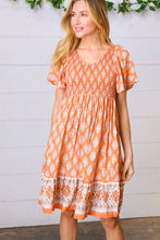 Load image into Gallery viewer, Apricot Paisley Fit and Flare Smocked Midi Dress