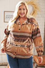 Load image into Gallery viewer, Taupe & Brown Brushed Aztec Oversize Pocketed Shacket