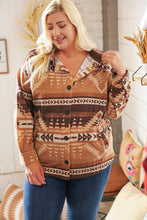Load image into Gallery viewer, Taupe & Brown Brushed Aztec Oversize Pocketed Shacket