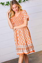 Load image into Gallery viewer, Apricot Paisley Fit and Flare Smocked Midi Dress