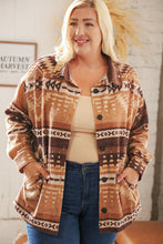 Load image into Gallery viewer, Taupe & Brown Brushed Aztec Oversize Pocketed Shacket