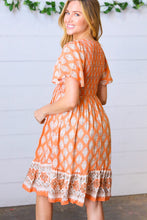 Load image into Gallery viewer, Apricot Paisley Fit and Flare Smocked Midi Dress