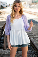 Load image into Gallery viewer, Ivory Lilac Square Neck Floral Swiss Dot Sleeve Top