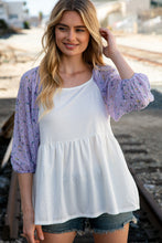 Load image into Gallery viewer, Ivory Lilac Square Neck Floral Swiss Dot Sleeve Top