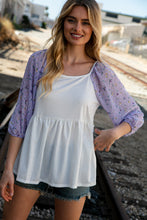 Load image into Gallery viewer, Ivory Lilac Square Neck Floral Swiss Dot Sleeve Top