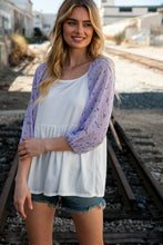 Load image into Gallery viewer, Ivory Lilac Square Neck Floral Swiss Dot Sleeve Top