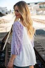 Load image into Gallery viewer, Ivory Lilac Square Neck Floral Swiss Dot Sleeve Top