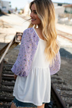 Load image into Gallery viewer, Ivory Lilac Square Neck Floral Swiss Dot Sleeve Top