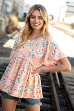 Load image into Gallery viewer, Peach Floral Babydoll Crochet Lace Peplum Top