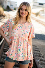 Load image into Gallery viewer, Peach Floral Babydoll Crochet Lace Peplum Top