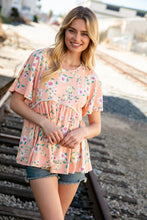 Load image into Gallery viewer, Peach Floral Babydoll Crochet Lace Peplum Top