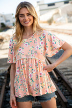 Load image into Gallery viewer, Peach Floral Babydoll Crochet Lace Peplum Top