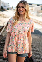 Load image into Gallery viewer, Peach Floral Babydoll Crochet Lace Peplum Top