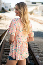 Load image into Gallery viewer, Peach Floral Babydoll Crochet Lace Peplum Top
