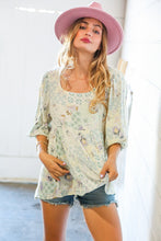 Load image into Gallery viewer, Mint Patchwork Print Crinkle Woven Babydoll Top