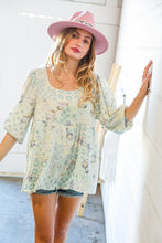 Load image into Gallery viewer, Mint Patchwork Print Crinkle Woven Babydoll Top
