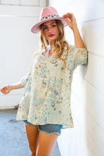 Load image into Gallery viewer, Mint Patchwork Print Crinkle Woven Babydoll Top