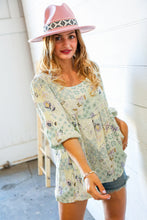 Load image into Gallery viewer, Mint Patchwork Print Crinkle Woven Babydoll Top
