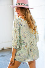 Load image into Gallery viewer, Mint Patchwork Print Crinkle Woven Babydoll Top