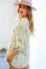 Load image into Gallery viewer, Mint Patchwork Print Crinkle Woven Babydoll Top