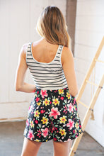 Load image into Gallery viewer, Stripe & Floral Frill Waist Two Fer Pocketed Romper