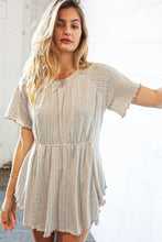 Load image into Gallery viewer, Beige Two Tone Jacquard Stripe Merrow Kint Top