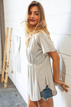 Load image into Gallery viewer, Beige Two Tone Jacquard Stripe Merrow Kint Top