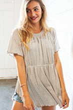 Load image into Gallery viewer, Beige Two Tone Jacquard Stripe Merrow Kint Top