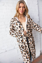 Load image into Gallery viewer, Animal Print Brushed Knit Pocketed Cardigan Hoodie