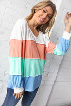 Load image into Gallery viewer, V Neck Multistripe Pointelle Rib Out Seam Detail Top