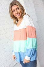 Load image into Gallery viewer, V Neck Multistripe Pointelle Rib Out Seam Detail Top