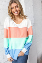 Load image into Gallery viewer, V Neck Multistripe Pointelle Rib Out Seam Detail Top