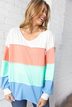 Load image into Gallery viewer, V Neck Multistripe Pointelle Rib Out Seam Detail Top