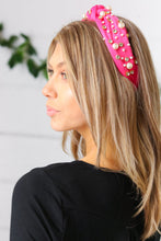 Load image into Gallery viewer, Pink Pearl & Jewels Top Knot Knit Headband