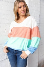 Load image into Gallery viewer, V Neck Multistripe Pointelle Rib Out Seam Detail Top