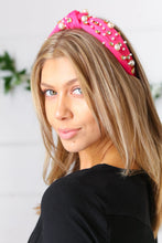 Load image into Gallery viewer, Pink Pearl & Jewels Top Knot Knit Headband