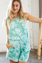Load image into Gallery viewer, Mint Tie Dye Terry Elastic Waist Pocketed Romper