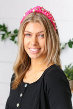 Load image into Gallery viewer, Pink Pearl & Jewels Top Knot Knit Headband