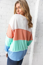 Load image into Gallery viewer, V Neck Multistripe Pointelle Rib Out Seam Detail Top