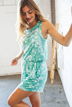 Load image into Gallery viewer, Mint Tie Dye Terry Elastic Waist Pocketed Romper