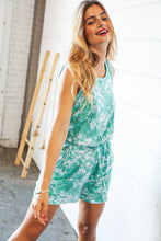 Load image into Gallery viewer, Mint Tie Dye Terry Elastic Waist Pocketed Romper