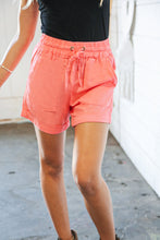 Load image into Gallery viewer, Coral Pink Linen Drawstring Cuffed Shorts with Pockets