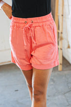 Load image into Gallery viewer, Coral Pink Linen Drawstring Cuffed Shorts with Pockets