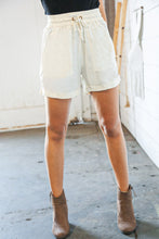 Load image into Gallery viewer, Bone Linen Drawstring Cuffed Shorts with Pockets