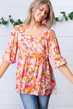 Load image into Gallery viewer, Orange Square Neck Peplum Floral Challis Top