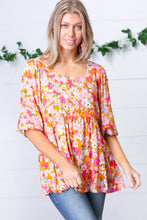 Load image into Gallery viewer, Orange Square Neck Peplum Floral Challis Top
