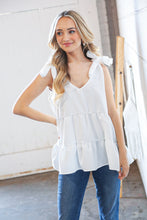 Load image into Gallery viewer, Linen Shoulder Tie Bow Tiered Woven Top
